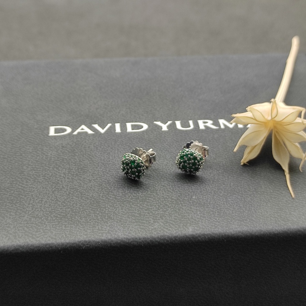 David Yurman Green Diamond Stud Earrings - Picture 4 of 7